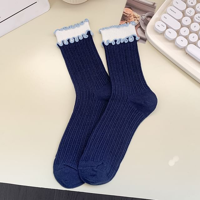 Two Tone Ribbed Lettuce Edge Socks