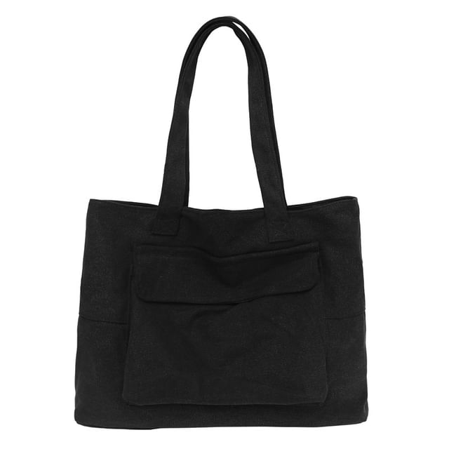 Tote Plain Flap Bag Canvas Pocket