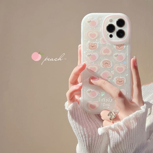 / Bear Strap Phone Peach Case Set