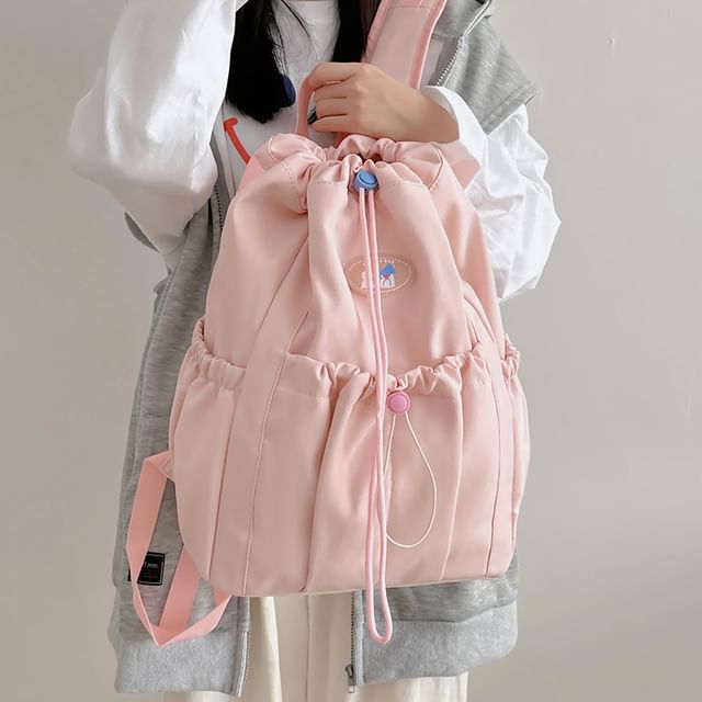 Applique Drawstring Nylon Backpack