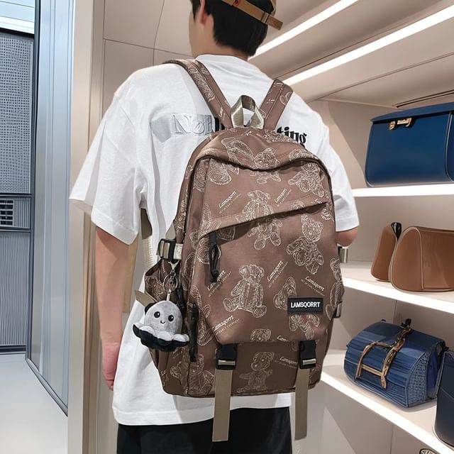 Backpack Bear Nylon Print Buckled