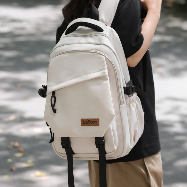 Buckled Nylon Lettering Applique Backpack