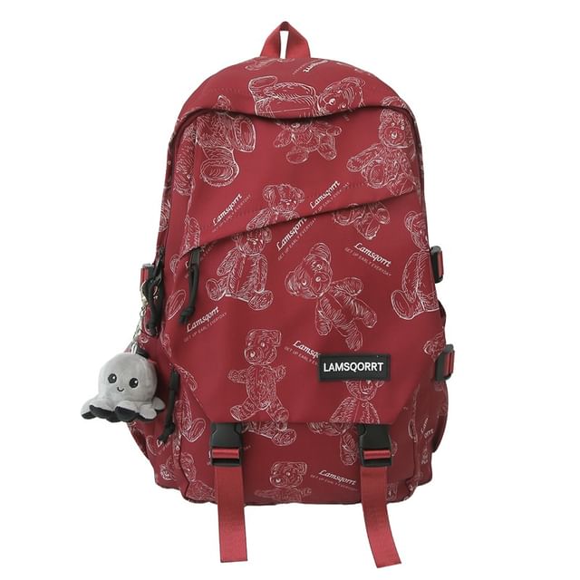Backpack Bear Nylon Print Buckled