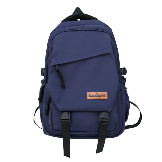 Buckled Nylon Lettering Applique Backpack