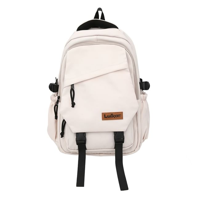 Buckled Nylon Lettering Applique Backpack