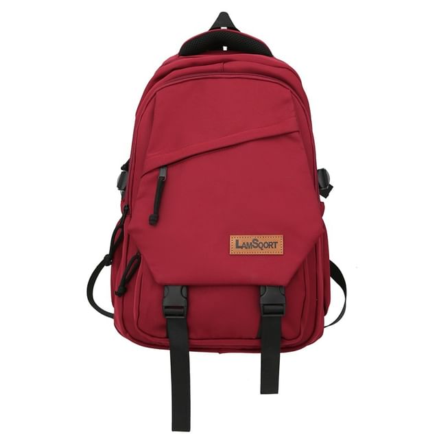 Buckled Nylon Lettering Applique Backpack