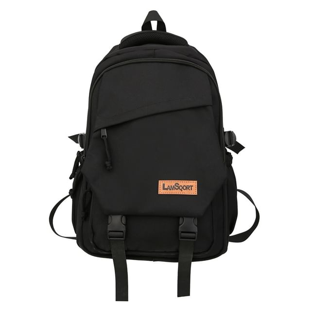 Buckled Nylon Lettering Applique Backpack