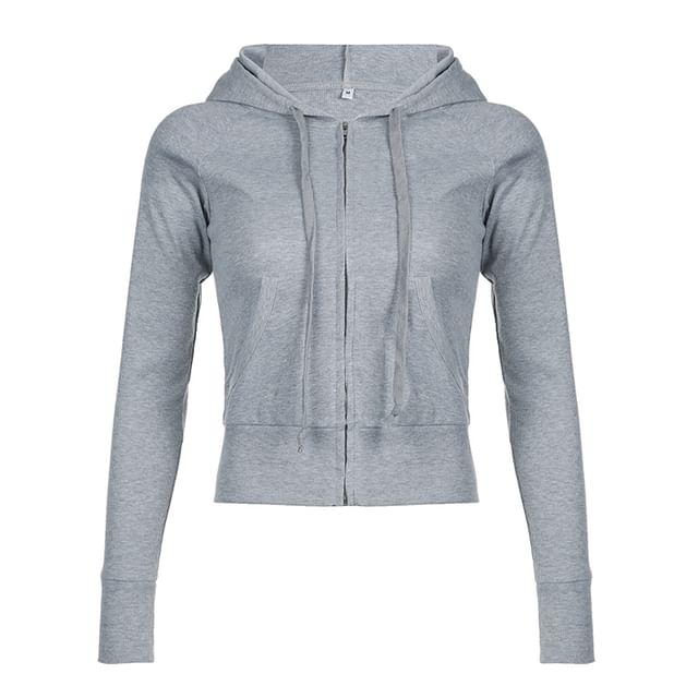 Drawstring Hoodie Up Zip Plain