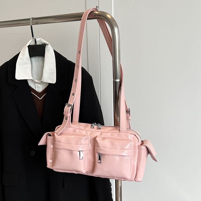 Multi-Pocket Faux Leather Shoulder Bag