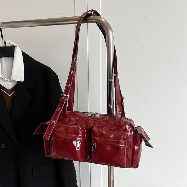 Multi-Pocket Faux Leather Shoulder Bag