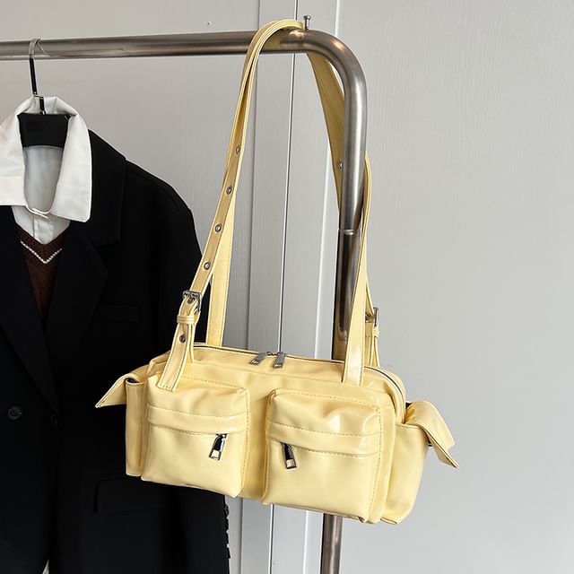 Multi-Pocket Faux Leather Shoulder Bag