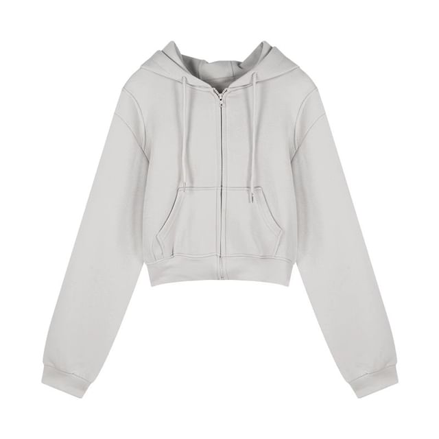 Drawstring Plain Hoodie Rise / Sweatpants Bootcut Tone High Two Zip Crop