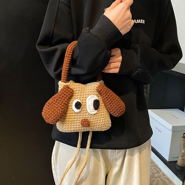 Knit Dog Crossbody Top Bag Handle