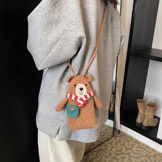 Mobile Crossbody Bag Phone Bear Knit
