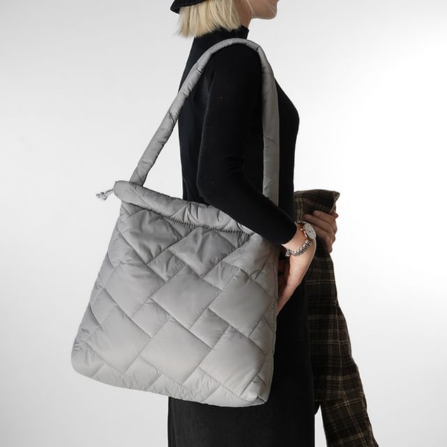 Quilted Drawstring Plain Tote Bag