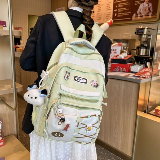 Two Bag Set Badge Backpack Laptop Nylon Applique Tone / Charm