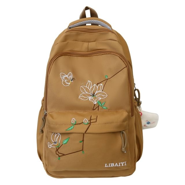 Embroidered Charm Set Backpack Floral Nylon Laptop / Bag