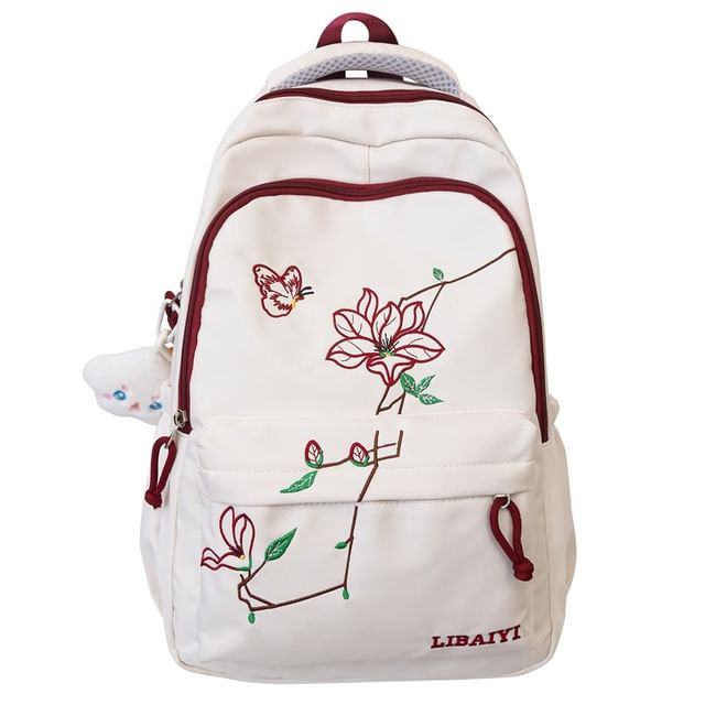 Embroidered Charm Set Backpack Floral Nylon Laptop / Bag