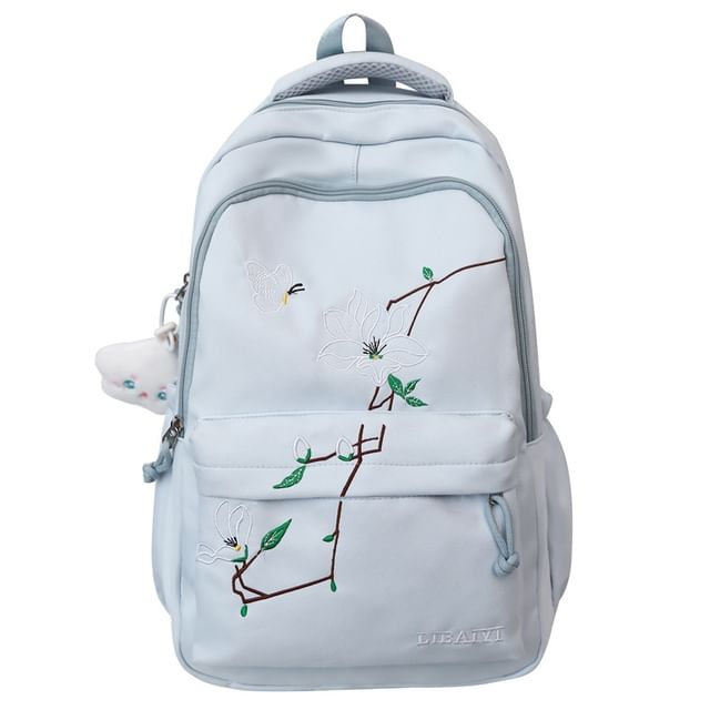 Embroidered Charm Set Backpack Floral Nylon Laptop / Bag