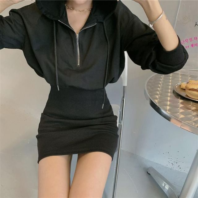 Dress Mini Plain Hoodie Half Zip