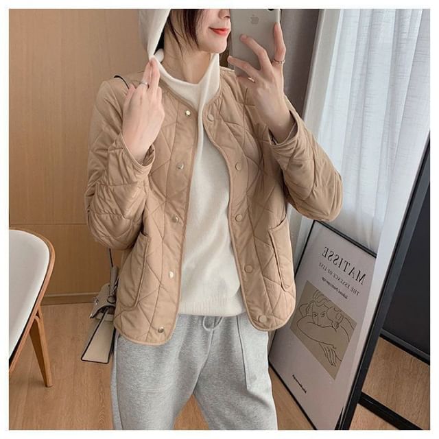 Quilted V-Neck Button-Up Jacket