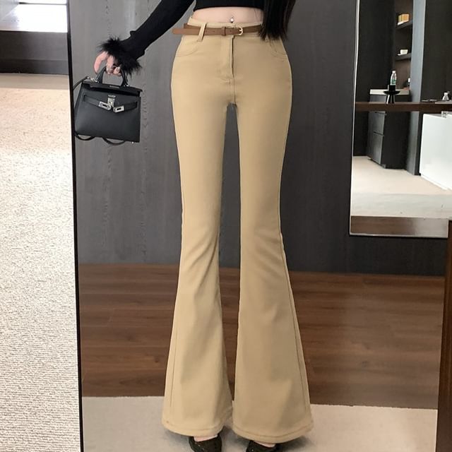 Plain Waist High Flared Pants