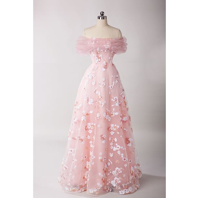 Off-Shoulder Sequined A-Line Evening Gown