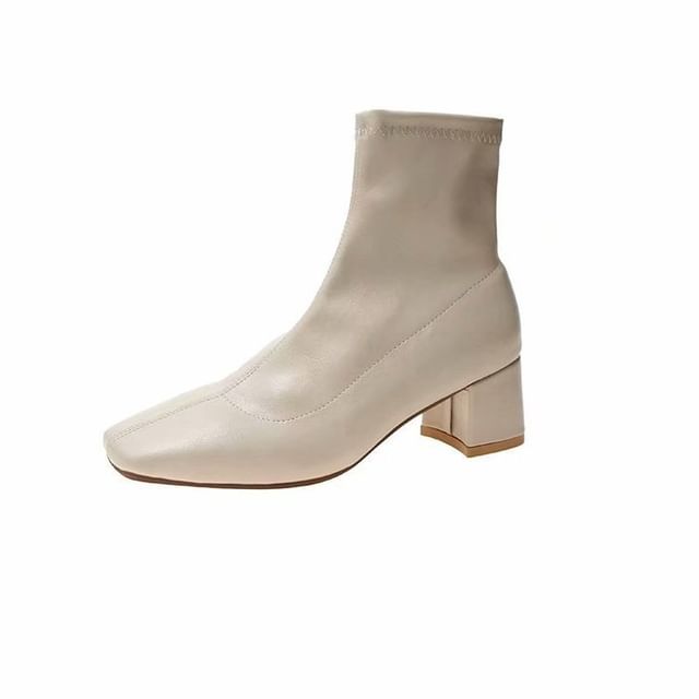 Plain Square Short Heel Chunky Toe Zip-Up Boots