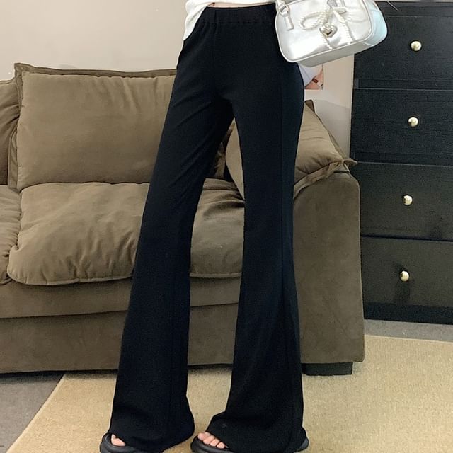 Plain Flared Pants Mid Rise