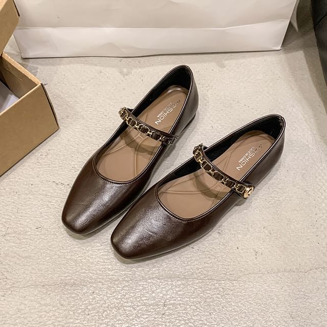 Square Mary Jane Toe Flats
