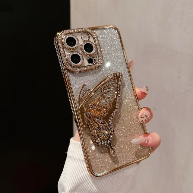 Stand Butterfly Embellished Phone Case