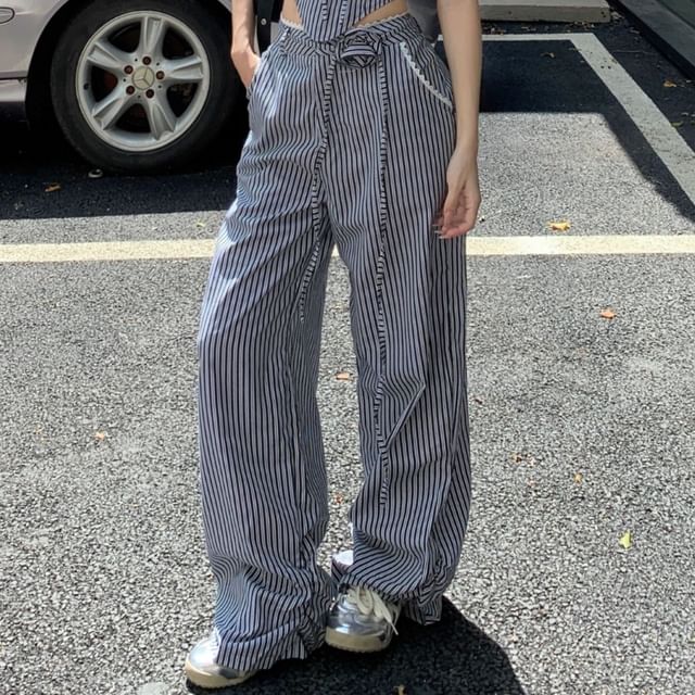 Leg Top Tube Wide Strapless / Striped Mid Pants Waist