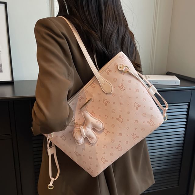 Leather Drawstring Bag Tote Patterned Faux