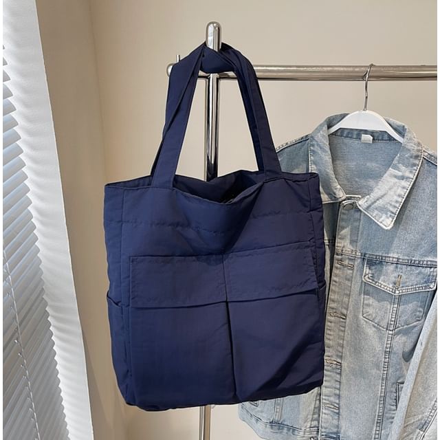 Plain Fabric Pocket Flap Bag Tote