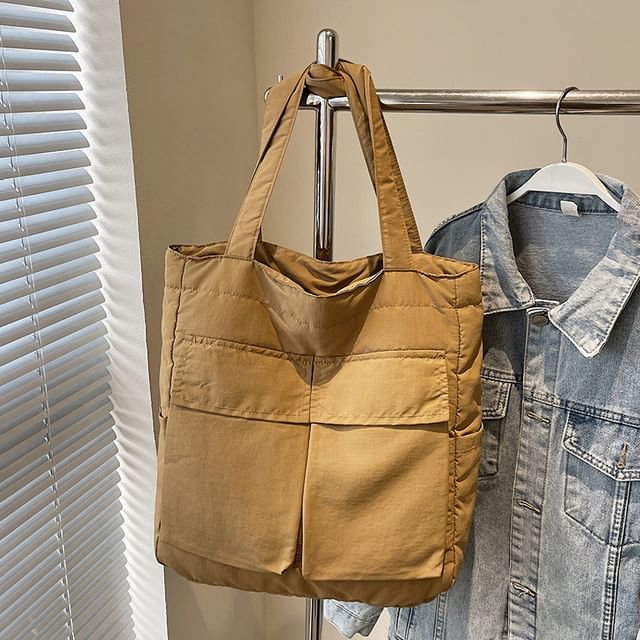 Plain Fabric Pocket Flap Bag Tote