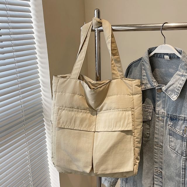 Plain Fabric Pocket Flap Bag Tote