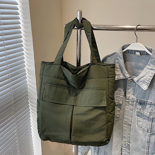 Plain Fabric Pocket Flap Bag Tote