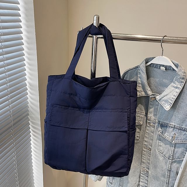 Plain Fabric Pocket Flap Bag Tote