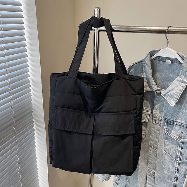 Plain Fabric Pocket Flap Bag Tote