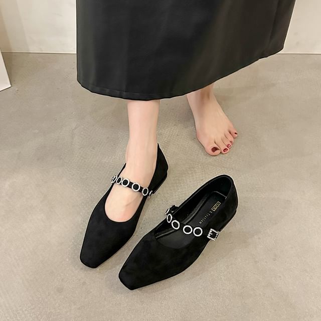 Rhinestone Heel Mary Jane Accent Chunky Pumps