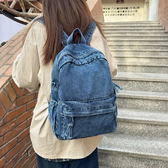 Washed Backpack Zip Denim
