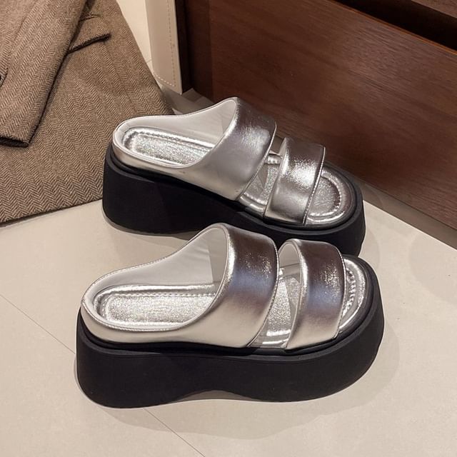 Platform Slide Faux Sandals Leather