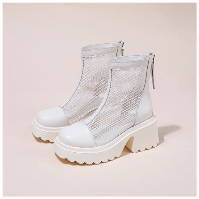 Short Panel Mesh Boots Zip-Up Platform