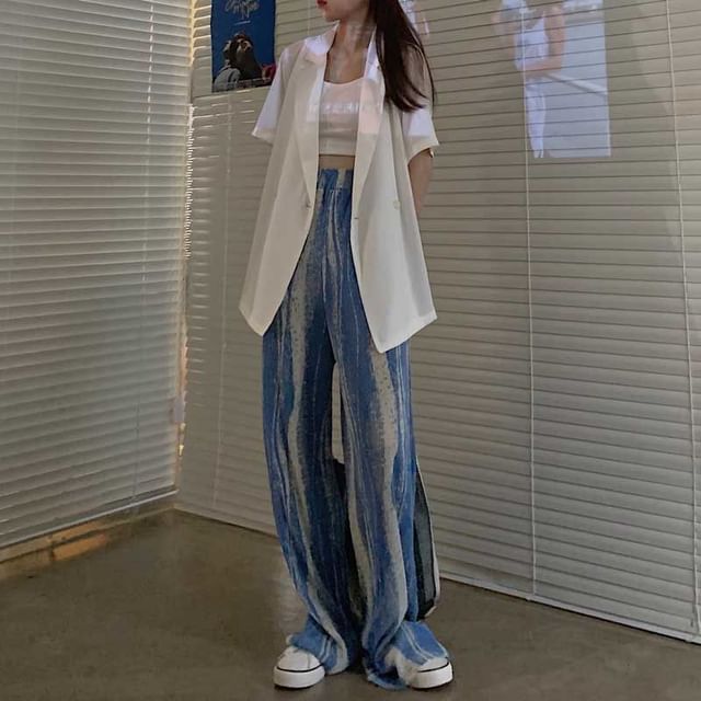 Pants Leg Patterned Pleated High Wide Rise Print