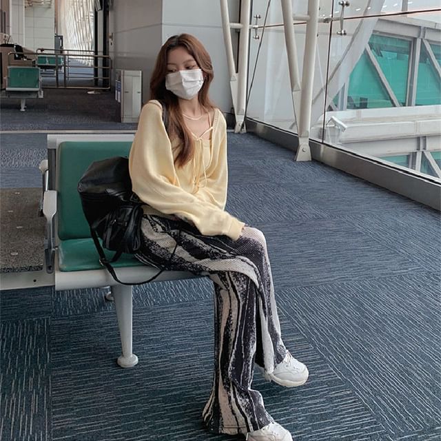 Pants Leg Patterned Pleated High Wide Rise Print