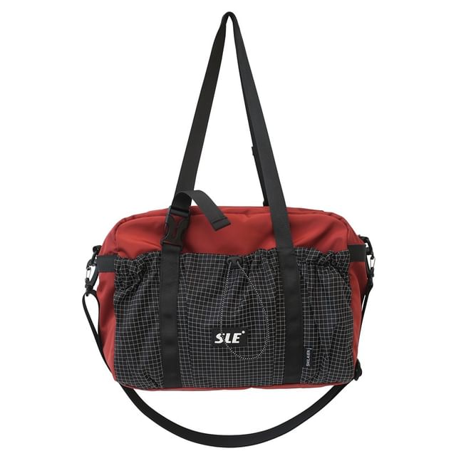 Crossbody Buckled Panel Bag Plaid Drawstring