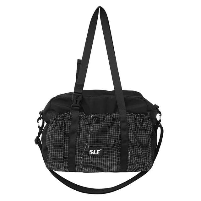 Crossbody Buckled Panel Bag Plaid Drawstring