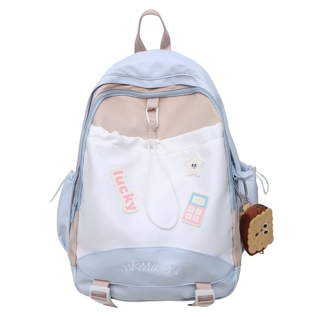 Drawstring Color Block Backpack Letter Embroidered
