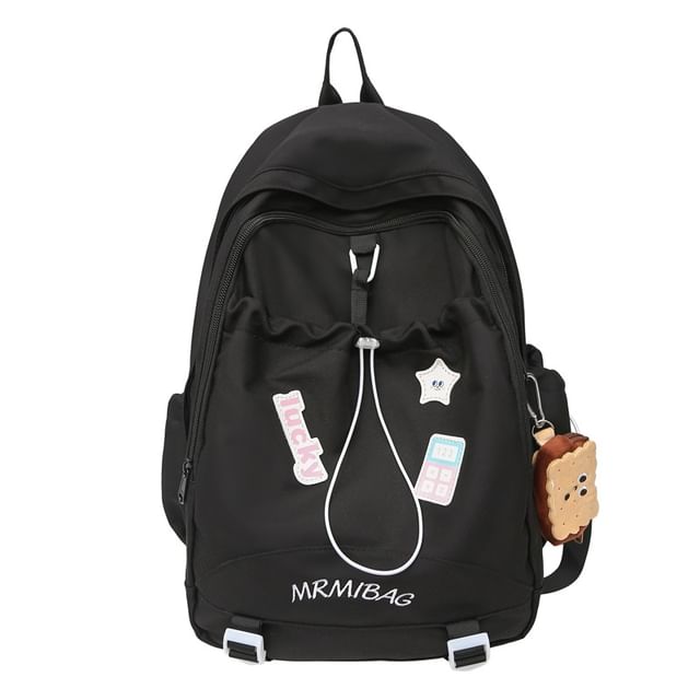Drawstring Color Block Backpack Letter Embroidered