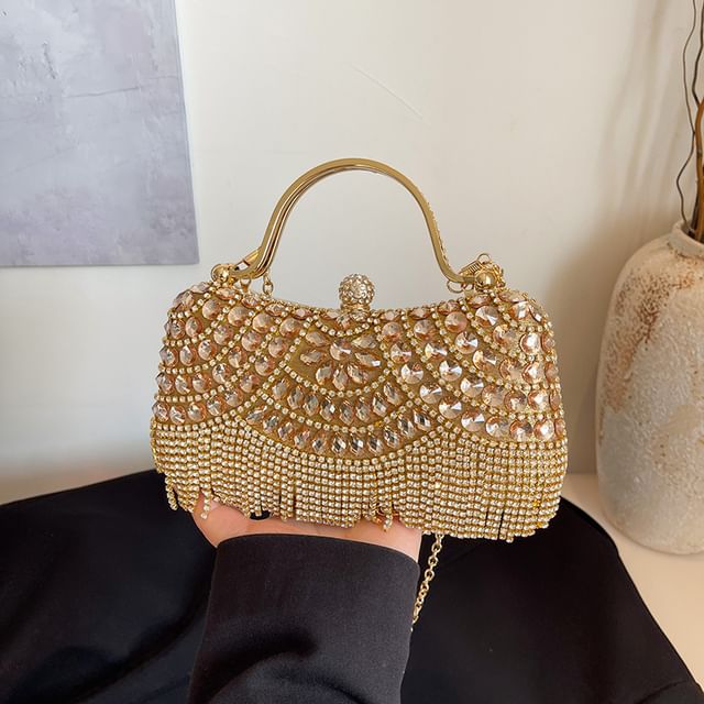 Tasseled Rhinestone Chain Crossbody Bag